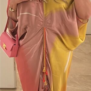 Silvia Tcherassi Pink and Yellow Asymmetrical Silk Dress